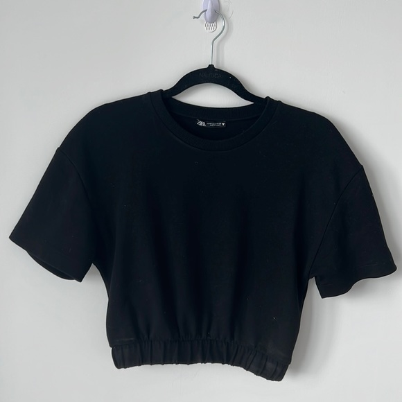 ZARA Cropped Short-Sleeved Sweatshirt - Picture 1 of 5